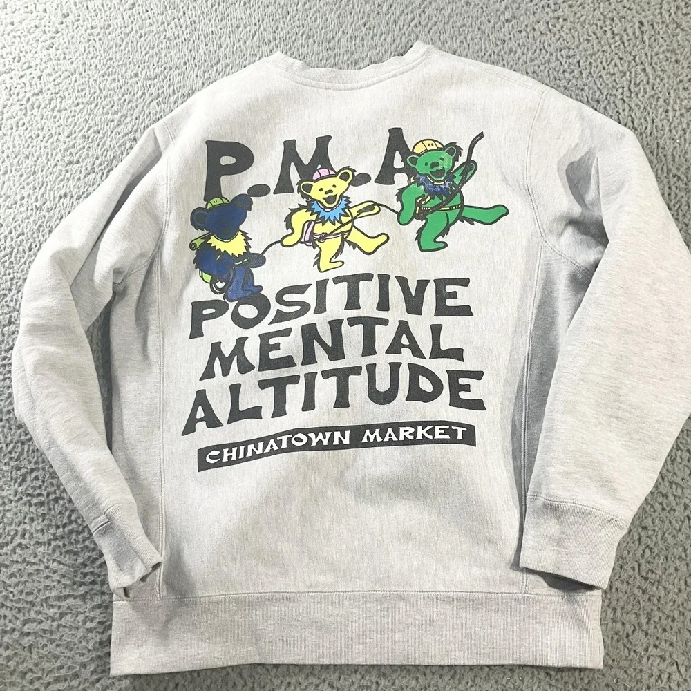 Chinatown Market Sweatshirt Mens Medium Gray Grateful Dead Bears Positive Mental